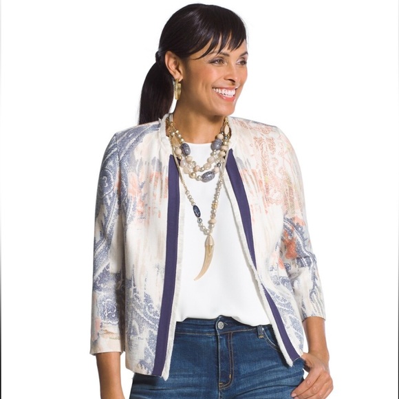 Chico’s Paisley Open front jacket with Fringe trim Size S - Picture 6 of 9